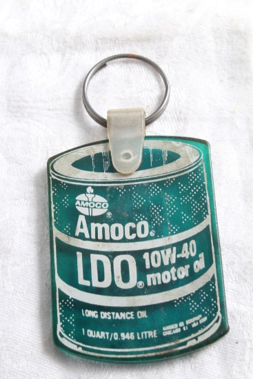 Vintage Amoco Oil Figural Key Chain Oil Can LDO 10W-40 Motor Oil