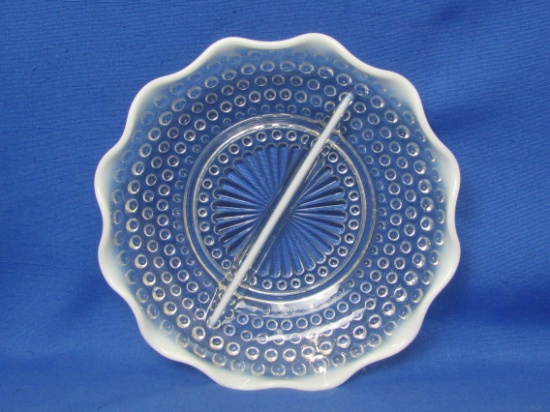 Anchor Hocking Moonstone Divided Dish – Opalescent Edge – 7 3/4” in diameter