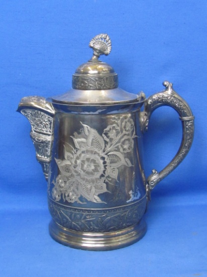Large Antique Silverplate Coffee Pot by J.A. Babcock & Co.- Ornate Designs – 11 1/2” tall