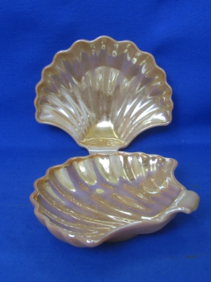 Pair of Shell Shaped Dishes – Fire-King Peach Lustre – 7” wide
