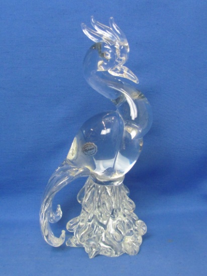 Murano Art Glass Bird Sculpture – 12 1/2” tall – Made in Italy – Has sticker