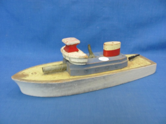 Wood Toy Battleship – With Metal Gun & Lever – Front Gun Slides Inward & Outward