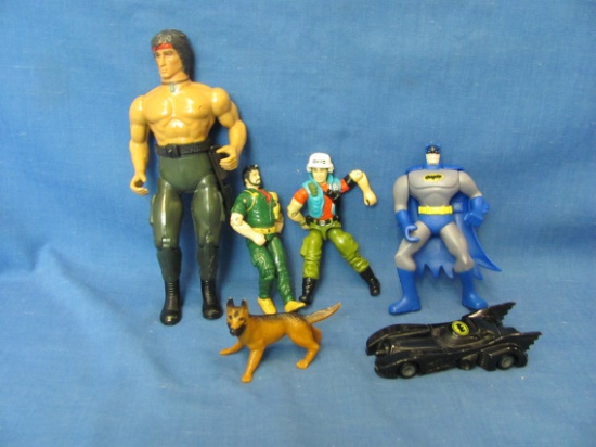 1980's Action Figures - GI Joe's – Rambo  & Batman With Car - Rambo is 6 1/2" tall