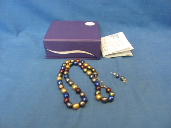 Freshwater Multi-Colored Pearl Necklace (Sterling Clasp) & Earrings – Original Receipt 2009