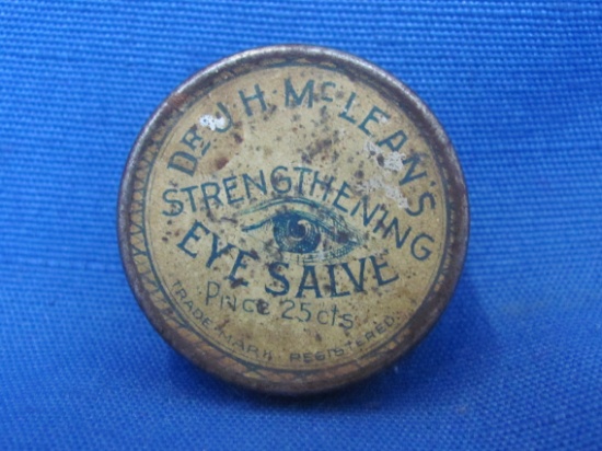 Small Vintage Tin “Dr.J.H. McLean's Strengthening Eye Salve”  1” in diameter