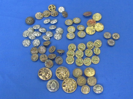 Lot of Vintage Metal Buttons – Some Victorian – Some with Heads (Indian Chiefs)