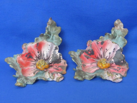 Pair of Antique Cast Iron Bookends – Art Nouveau Floral Design – 4” tall