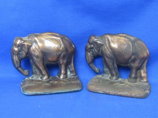 Pair of Vintage Cast Iron Elephant Bookends – Bronze Finish – 5” wide