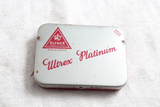 Vintage ULTREX Platinum Condom TIN Full with 3 unused Condoms Inside