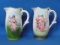 2 Small Pottery Pitcher – Made in Czechoslovakia – 2 Different Transfers of Women – 5” tall