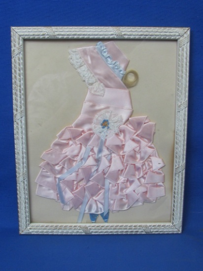 Vintage Framed Ribbon Doll – Pink with Curl of Blond Hair – Wood Frame is 11” x 9“
