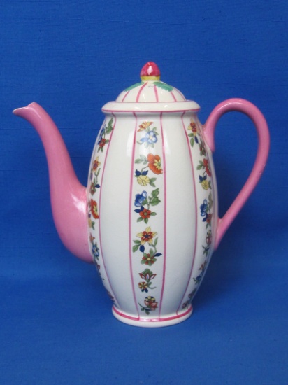 Tea or Coffee Pot by Empire Porcelain – Vertical Flowers & Pink Trim – Made in England