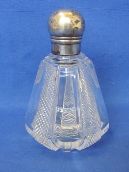 Vintage Crystal Bottle with Sterling?  Covered Cap – Marked – 4 1/2” tall