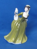 Royal Doulton “Simone” Porcelain Figurine – 1970 – Olive Green Dress & Fan – 7 1/2” tall