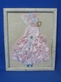 Vintage Framed Ribbon Doll – Pink with Curl of Blond Hair – Wood Frame is 11” x 9“