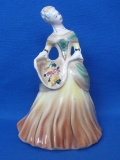 Goldscheider-Everlast Porcelain Lady Figurine – Graceful Woman w Basket of Flowers – 7 1/2” tall