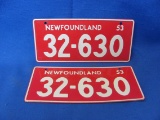 1953 Wheaties Premium Newfoundland License Plates (2)