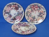 3 Collector Plates by Lena Liu – Floral Greetings Series 1st, 2nd & 3rd – 7 1/2” in diameter