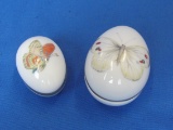 2 Limoges Porcelain Egg Shaped Trinket Boxes – Butterflies on Lid – Larger is 2 1/4” long