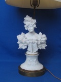 Vintage Table Lamp – Bisque Bust of Woman Festooned with Bows – 30” tall to top of Finial