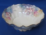 RS Prussia Bowl – Wild Roses on Blue Background – Gold Trim – 9 1/2” in diameter