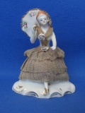 Porcelain Figurine – Woman w Umbrella & Starched Net Skirt – Made in Japan – 4” tall