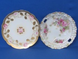 2 Porcelain Plates with Pink Roses – 1 made in Austria – About 9 1/2” in diameter
