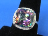 Sterling Silver Ring w Large Square Mystic Topaz – size 7 – Total weight is 3.5 grams