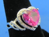 Sterling Silver Ring w Heart Shaped Pink Stone – Size 7.25 – Total weight is 3.4 grams