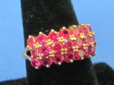 Gold over Sterling Silver Ring – 21 Deep Pink Stones – Size 8.25 – 3.8 grams