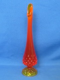 Fenton Amberina Glass Bud Vase – Swung Hobnail – 10 1/2” tall – Logo on base