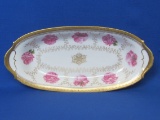Tressemann & Vogt Limoges Porcelain Celery Dish – Pink Roses – Circa 1910 – 13 5/8” long
