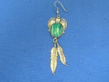 Single Sterling Silver Earring with Malachite – Great to make into Pendant -2 3/4” long wo wire