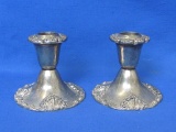 Pair of Godinger Silverplate Candlesticks – Embossed Scroll Design – 3 1/4” tall