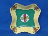 Colorful Square German Porcelain Dish – Yellow & Green Floral – About 8” across