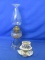 Lot Of 2 Lamps – 5 ½”L Aladdin Style With Violets – 15 ½” Queen Anne (Glass Top Replaced)