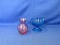 Mixed Lot – 1 Bohemian Cut Glass 4 ½” Vase & 1 Blue Scalloped Edge 3 ¾”H Compote -