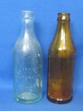 2 Glass Bottles: Aqua “M. Fakler Bottling Co. Rochester, Minn.” - Brown with ½ Cup Measurement