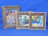 3 Prints in Barn Wood Frames – Largest is 9 1/2” x 7 1/4”  Pair are 6 7/8” square
