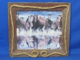 Horse Print Framed in Barn Wood with Rope Accent – 15 1/2” x 14”