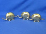 3 Brass Elephants – Hole in Trunk & Tail (String together?) - Made in Korea – Each is 5” long