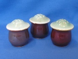Red Wing Pottery Shakers (3) in Provincial Oomph Pattern – Green & Brown – 2 1/4” tall