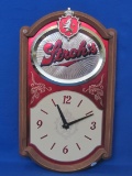 Stroh's Beer Wall Clock – Works – Dated 1988 on back – 19” x 11” - Plastic Frame