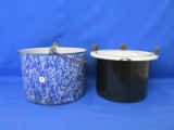 MixedLot Of 2 Enamelware Pots - Blue Swirl 7¼”Hx10¼” Dia & Insert For Double Boiler 7”Hx10” Dia