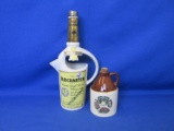 Mixed Lot – 12”H Unique Whiskey Pitcher – 5” Corked Travel Jug “Ohio” -