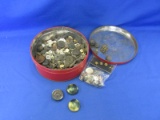 Large Mixed Lot Of Mostly Buttons In A Tin - Please Consult Pictures For Assortment -