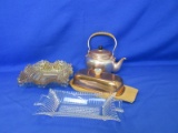 Mixed Lot Of 5 Items – 2 Butter Dishes (One Is Covered) 8” – 2 Ruffled 6” Plates – 4” Teapot -