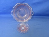 Mixed Lot Of 2 Pink Depression Glass – 1 Mayfair Pattern Bowl With Handles 11 ¾” - 1 Saucer -