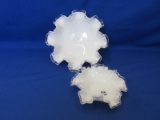 Lot Of 2 Fenton Silver Crest – 1 Double Crimped Footed Compote 8 ½” x 4”H & 6” Diameter Dish -
