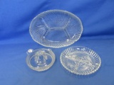Mixed Lot Of 3 Clear Glass Items – 6” Juicer – Relish Plates 7” Diameter & 11½”Lx8½”Wx1¼”H -
